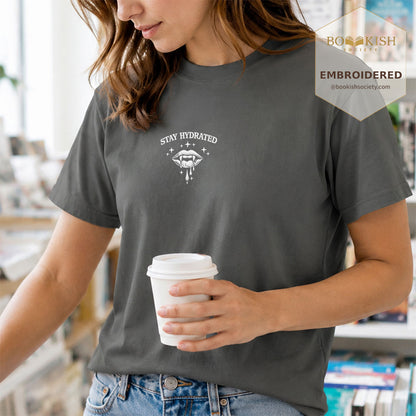Embroidered Stay Hydrated Comfort Color ® T-shirt Book Lover Gift Pepper