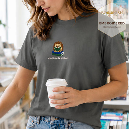 Emotionally Booked Embroidered Comfort Colors® T-shirt | Book Lover Gift Pepper