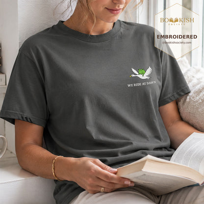 Embroidered We Ride at Dawn Comfort Color ® T-shirt Book Lover Gift Pepper