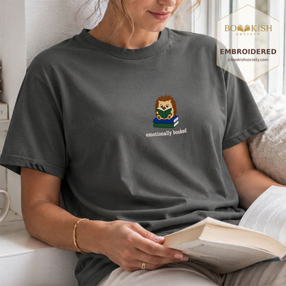 Emotionally Booked Embroidered Comfort Colors® T-shirt | Book Lover Gift Pepper
