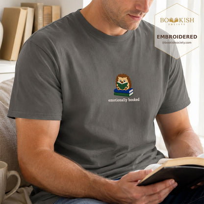 Emotionally Booked Embroidered Comfort Colors® T-shirt | Book Lover Gift Pepper