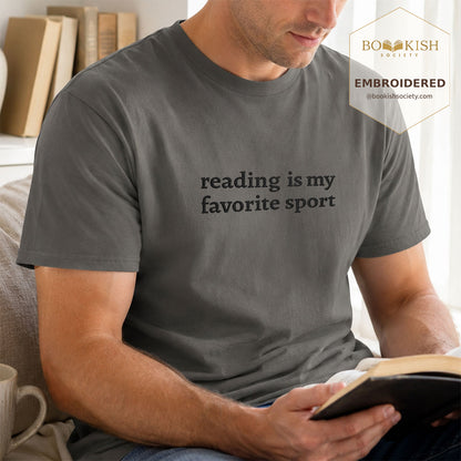 Embroidered Reading Is My Favorite Sport Comfort Color® T-shirt Book Lover Gift Pepper