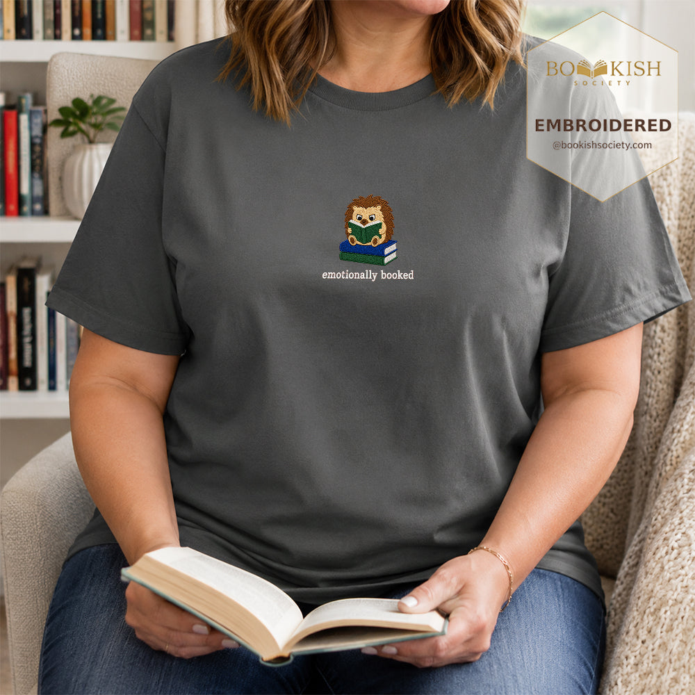 Emotionally Booked Embroidered Comfort Colors® T-shirt | Book Lover Gift Pepper