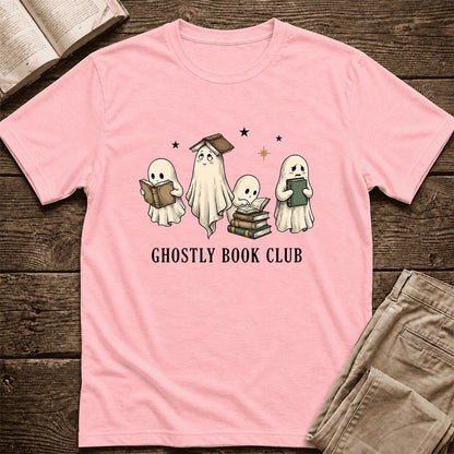Ghostly Book Club Ultra-Soft Cotton T-Shirt | Spooky Book Lover Gift Pink