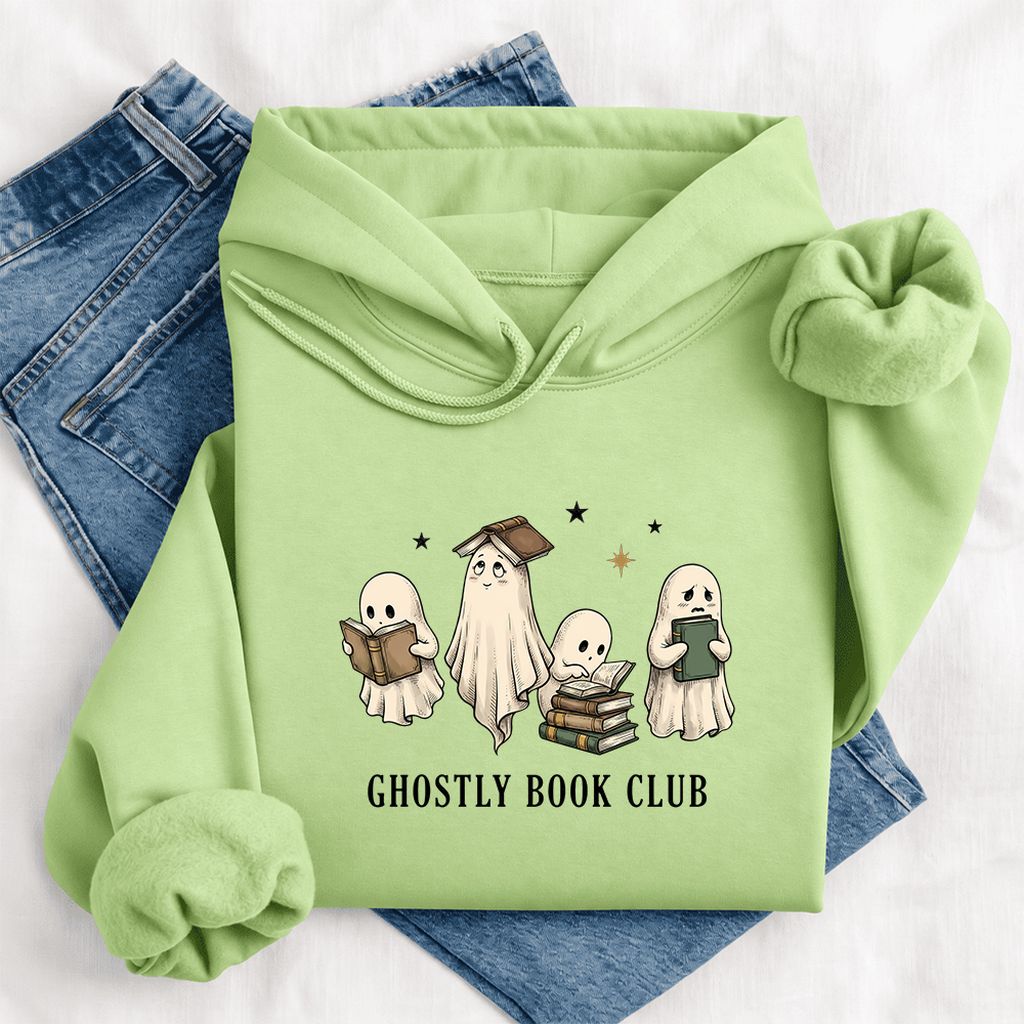 Ghostly Book Club Softstyle Hoodie | Spooky Book Lover Gift Pistachio