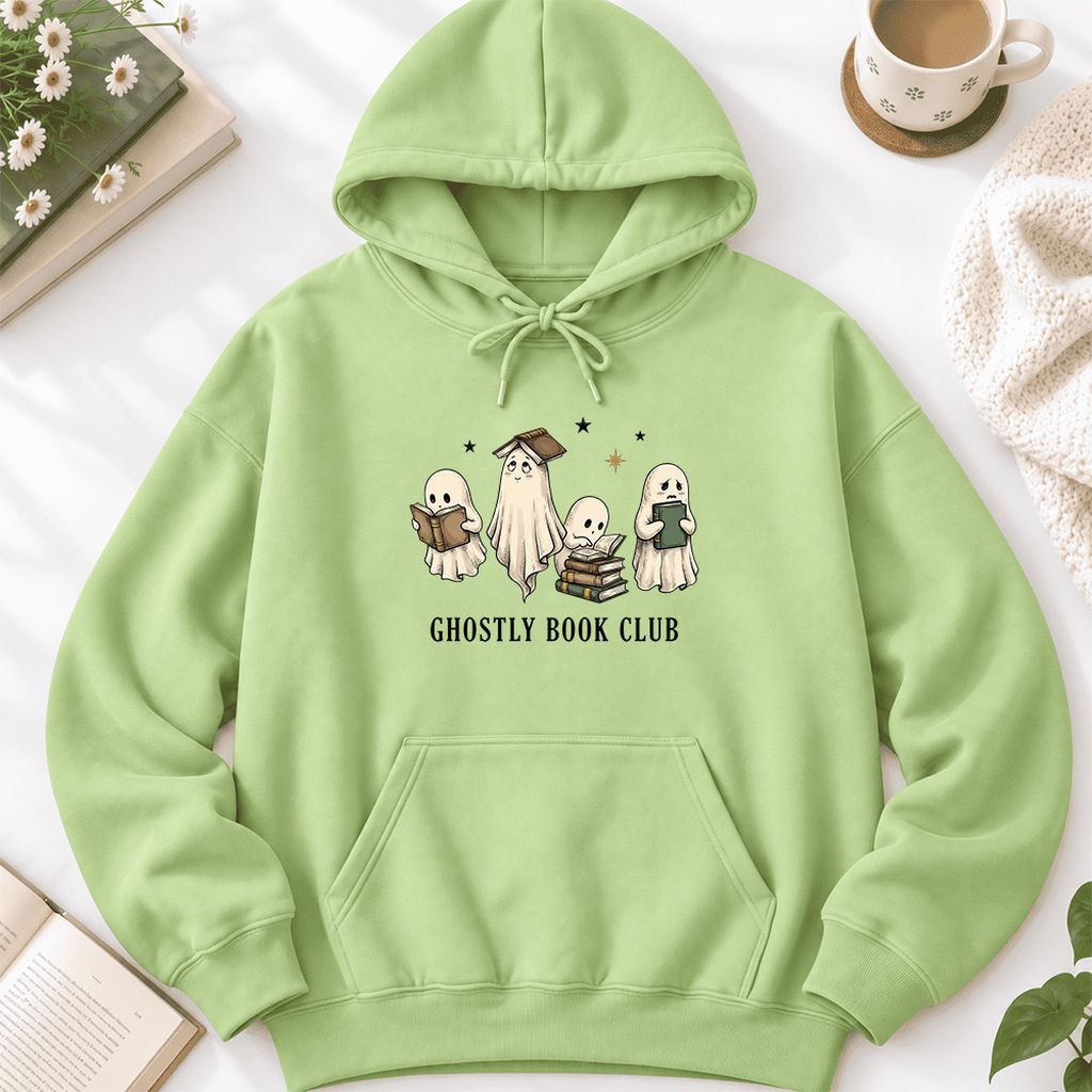 Ghostly Book Club Softstyle Hoodie | Spooky Book Lover Gift Pistachio