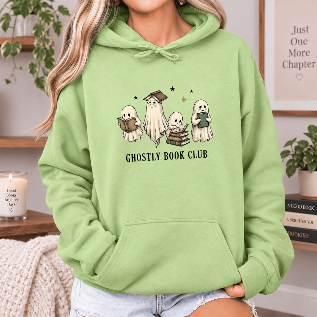 Ghostly Book Club Softstyle Hoodie | Spooky Book Lover Gift Pistachio