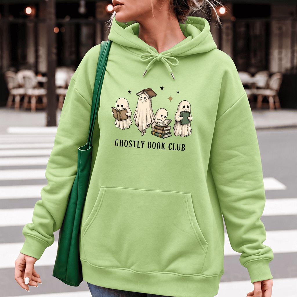Ghostly Book Club Softstyle Hoodie | Spooky Book Lover Gift Pistachio