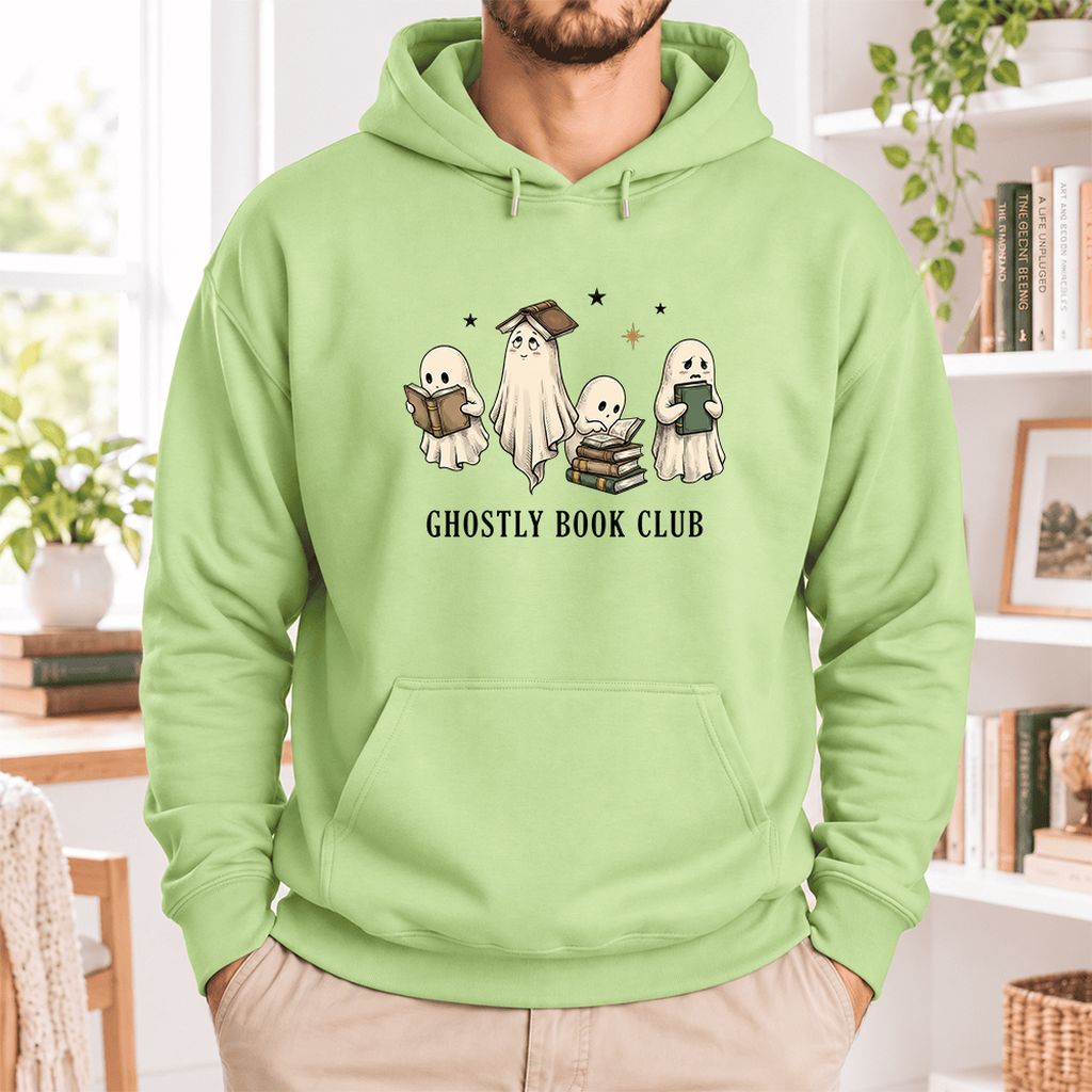 Ghostly Book Club Softstyle Hoodie | Spooky Book Lover Gift Pistachio