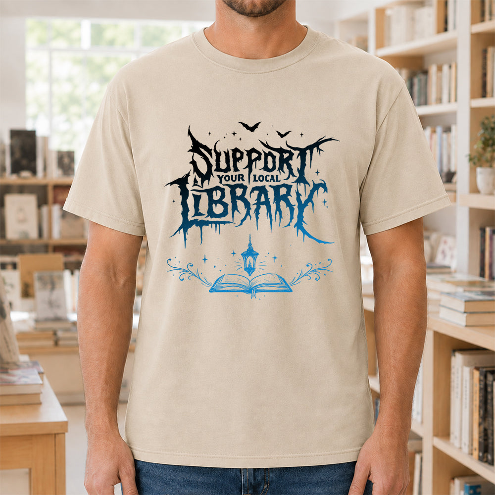 Support Your Local Library Softstyle T-Shirt | Book Lover Gift Sand
