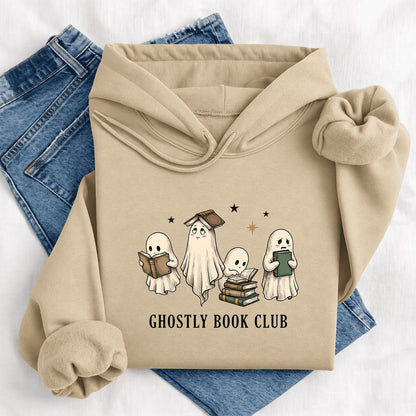 Ghostly Book Club Softstyle Hoodie | Spooky Book Lover Gift Sand