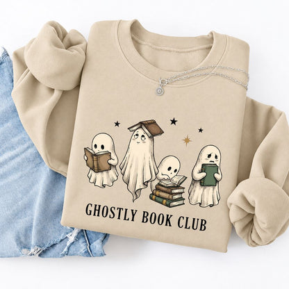 Ghostly Book Club Softstyle Sweatshirt | Spooky Book Lover Gift Sand