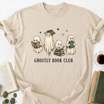 Ghostly Book Club Printed T-Shirt | Spooky Book Lover Gift Sand