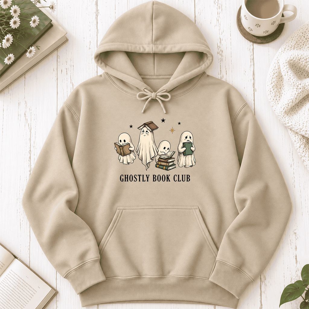 Ghostly Book Club Softstyle Hoodie | Spooky Book Lover Gift Sand