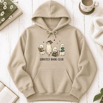 Ghostly Book Club Softstyle Hoodie | Spooky Book Lover Gift Sand