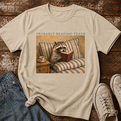 Probably Reading Trash Racoon Softstyle T-Shirt | Book Lover Gift Sand