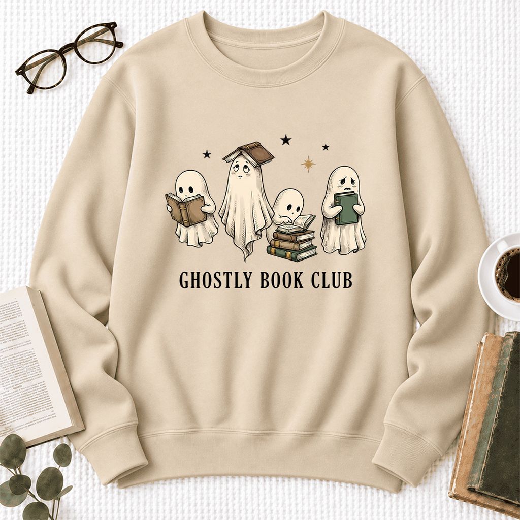 Ghostly Book Club Softstyle Sweatshirt | Spooky Book Lover Gift Sand