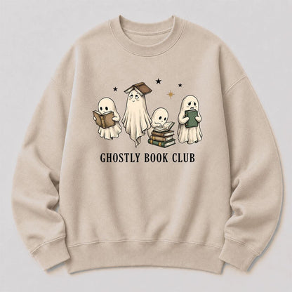 Ghostly Book Club Printed Sweatshirt | Spooky Book Lover Gift Sand