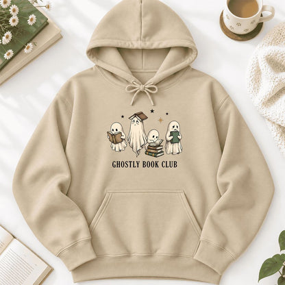 Ghostly Book Club Softstyle Hoodie | Spooky Book Lover Gift Sand