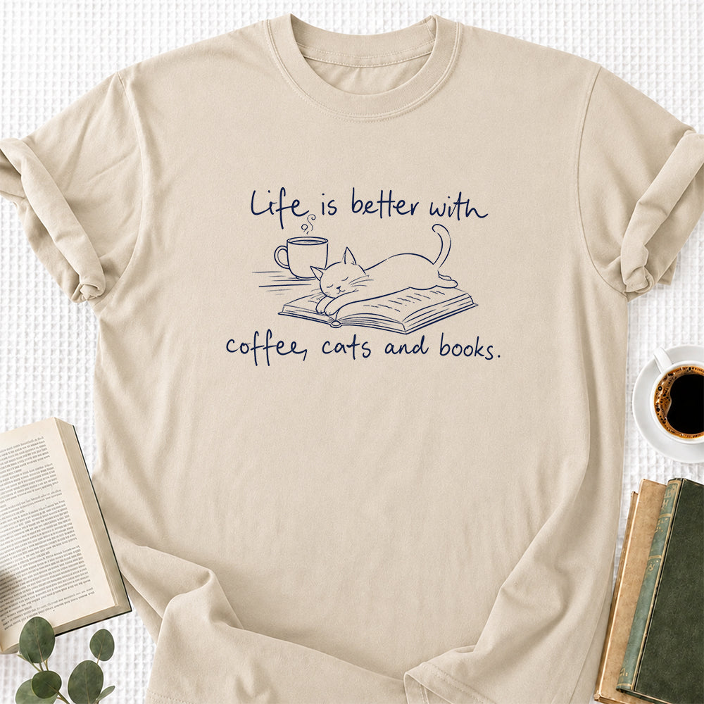 Funny Cats and Books Design Softstyle T-Shirt | Book Lover Gift Sand