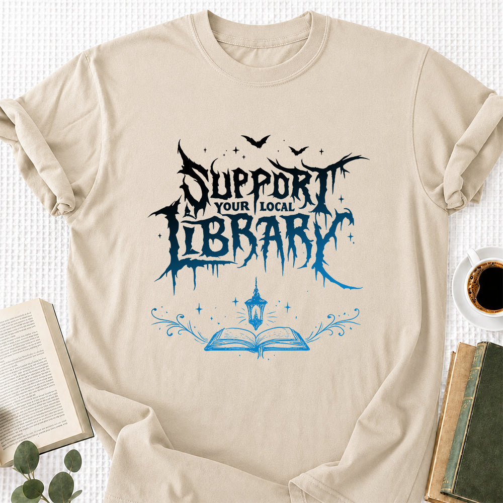 Support Your Local Library Softstyle T-Shirt | Book Lover Gift Sand
