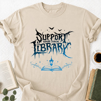 Support Your Local Library Softstyle T-Shirt | Book Lover Gift Sand