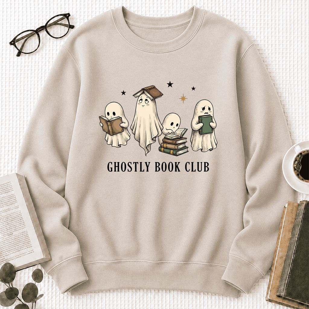 Ghostly Book Club Printed Sweatshirt | Spooky Book Lover Gift Sand