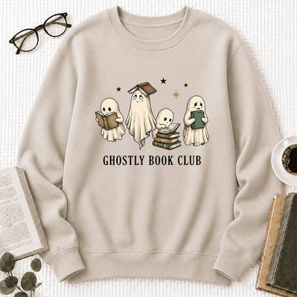 Ghostly Book Club Printed Sweatshirt | Spooky Book Lover Gift Sand