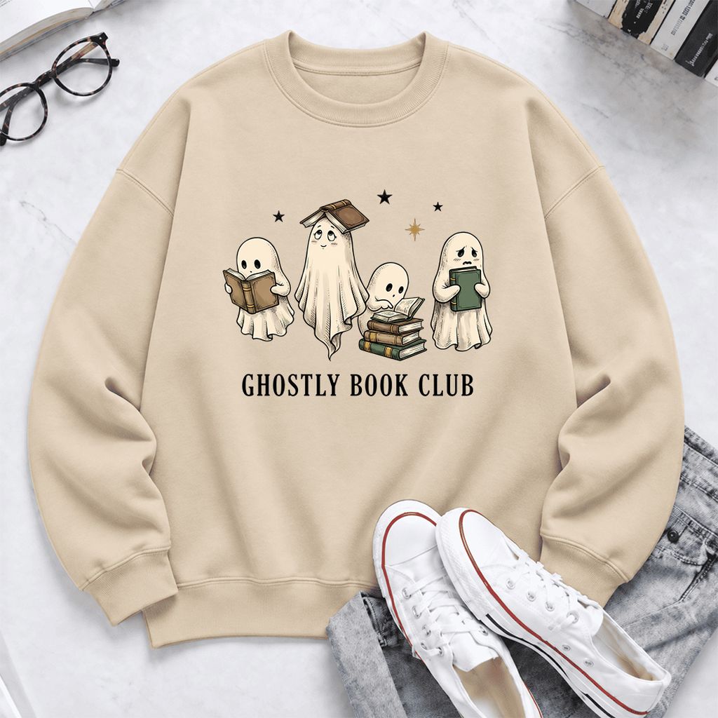 Ghostly Book Club Softstyle Sweatshirt | Spooky Book Lover Gift Sand