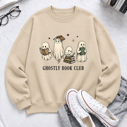 Ghostly Book Club Softstyle Sweatshirt | Spooky Book Lover Gift Sand