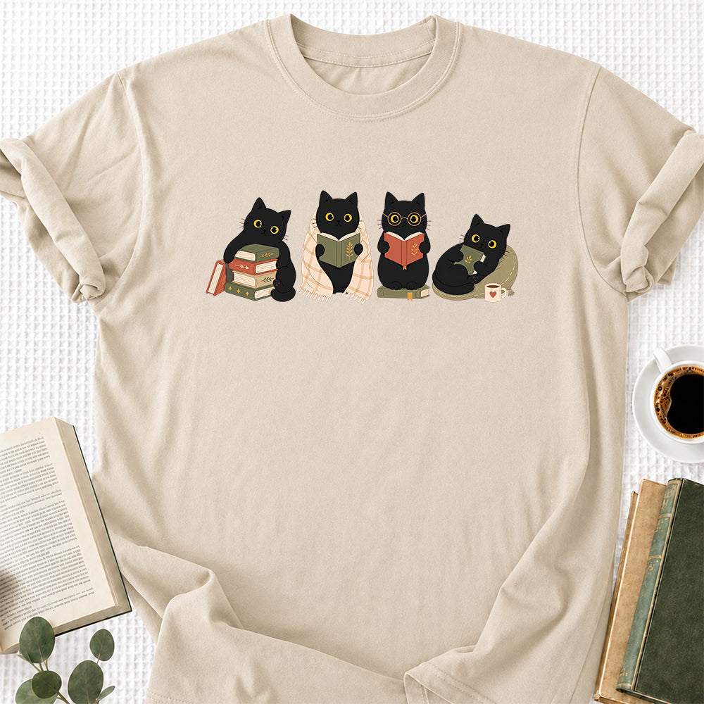 Black Cats Reading Softstyle T-Shirt | Book Lover Gift Sand