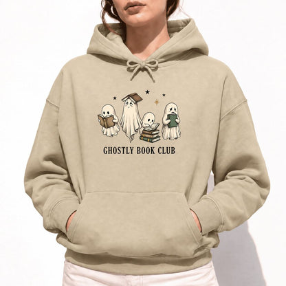 Ghostly Book Club Softstyle Hoodie | Spooky Book Lover Gift Sand