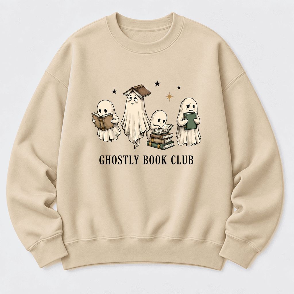 Ghostly Book Club Softstyle Sweatshirt | Spooky Book Lover Gift Sand