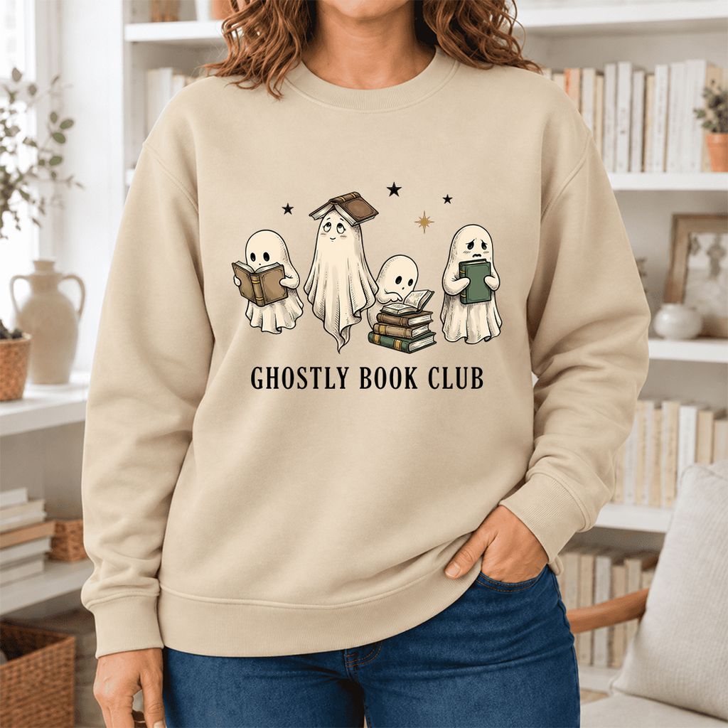 Ghostly Book Club Softstyle Sweatshirt | Spooky Book Lover Gift Sand