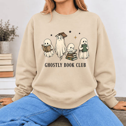 Ghostly Book Club Softstyle Sweatshirt | Spooky Book Lover Gift Sand