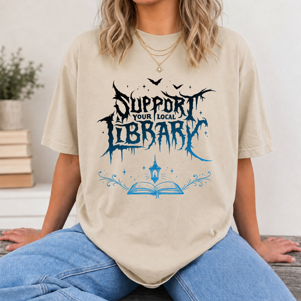 Support Your Local Library Softstyle T-Shirt | Book Lover Gift Sand
