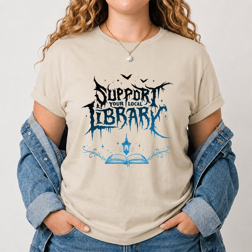 Support Your Local Library Softstyle T-Shirt | Book Lover Gift Sand