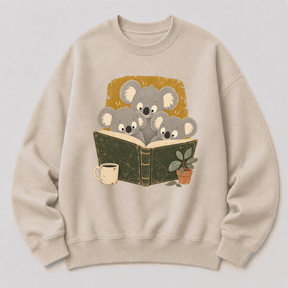 Minimal Japanese Koalas Reading Crewneck Sweatshirt | Reader Gift Sand
