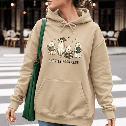 Ghostly Book Club Softstyle Hoodie | Spooky Book Lover Gift Sand