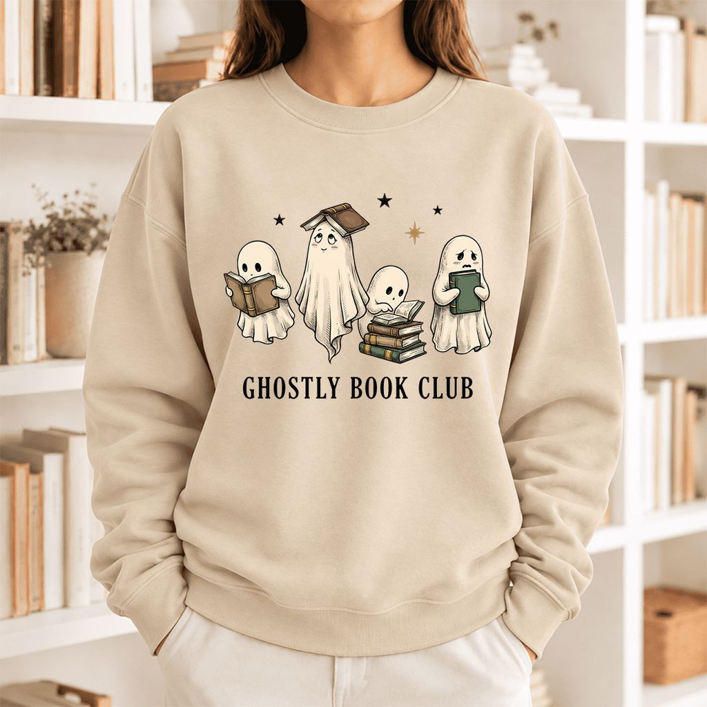 Ghostly Book Club Softstyle Sweatshirt | Spooky Book Lover Gift Sand