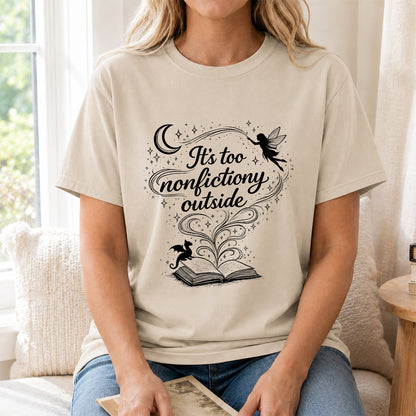 It's Too Nonfictiony Outside Softstyle T-Shirt | Book Lover Gift Sand