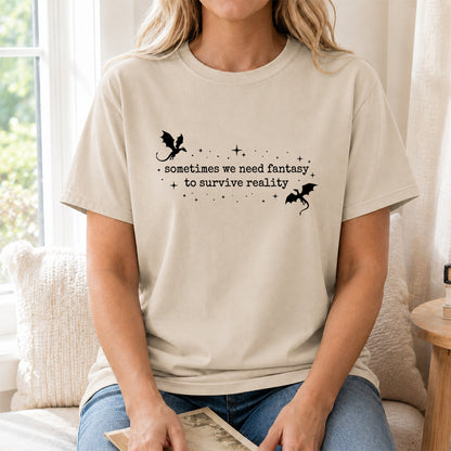 Sometimes We Need Fantasy Softstyle T-Shirt | Book Lover Gift Sand