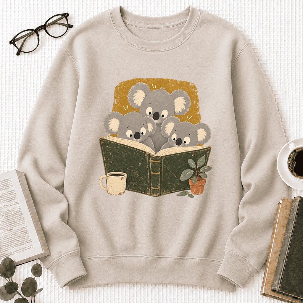 Minimal Japanese Koalas Reading Crewneck Sweatshirt | Reader Gift Sand