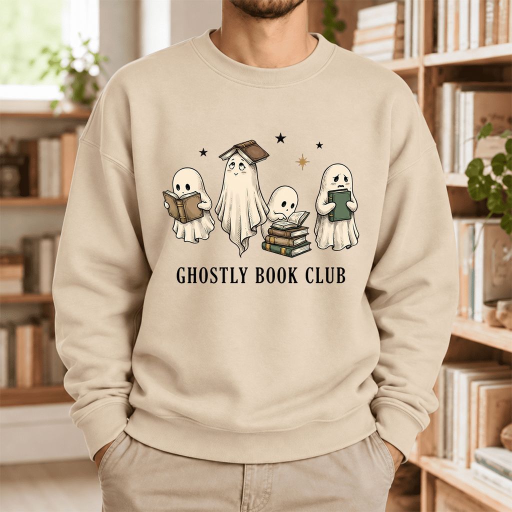Ghostly Book Club Softstyle Sweatshirt | Spooky Book Lover Gift Sand