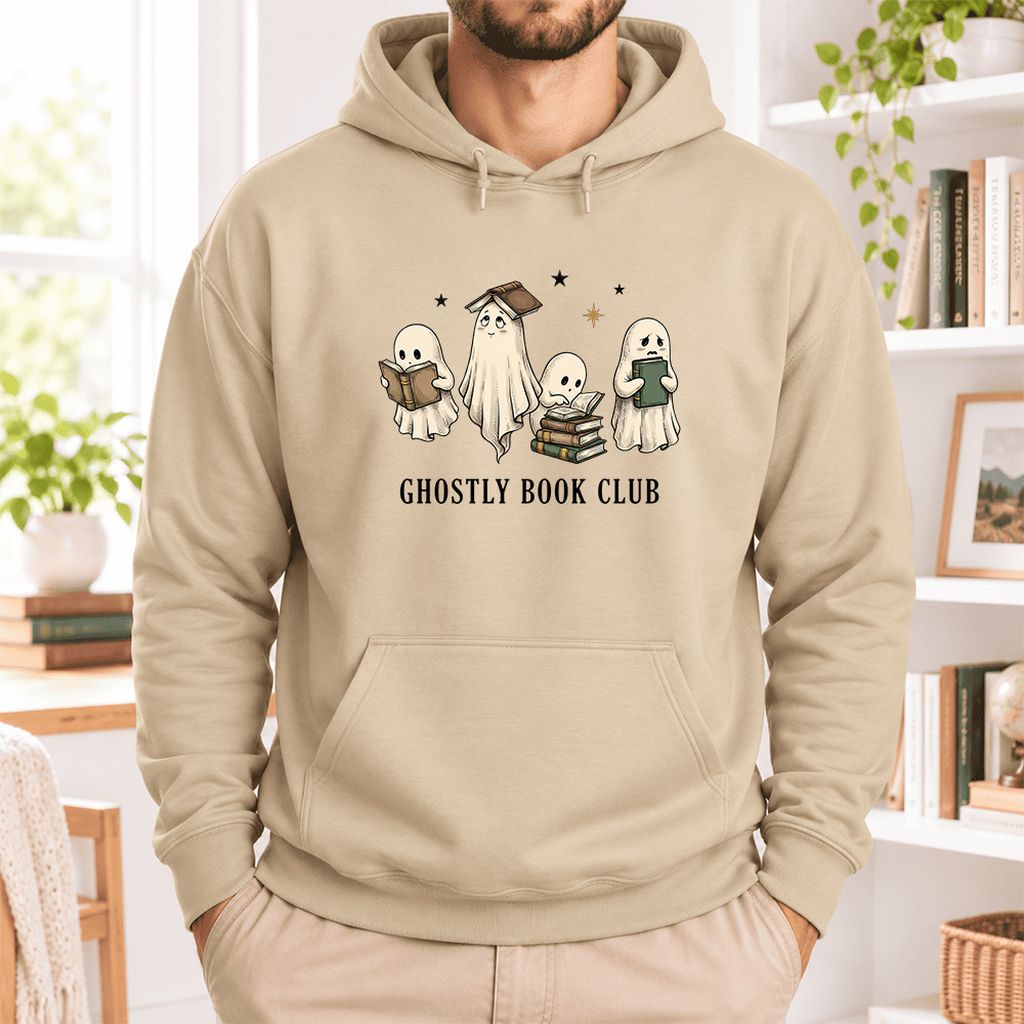 Ghostly Book Club Softstyle Hoodie | Spooky Book Lover Gift Sand