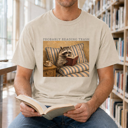 Probably Reading Trash Racoon Softstyle T-Shirt | Book Lover Gift Sand