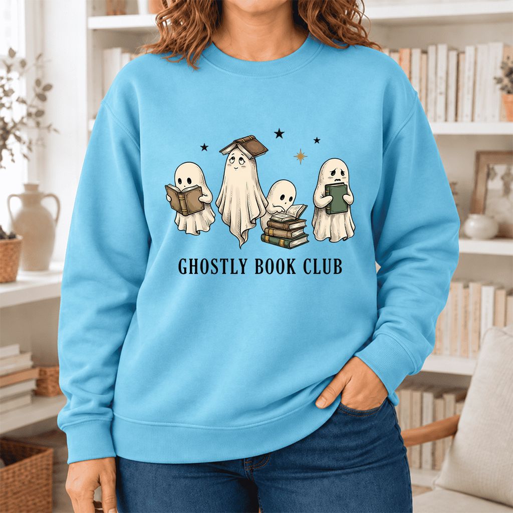 Ghostly Book Club Softstyle Sweatshirt | Spooky Book Lover Gift Sky