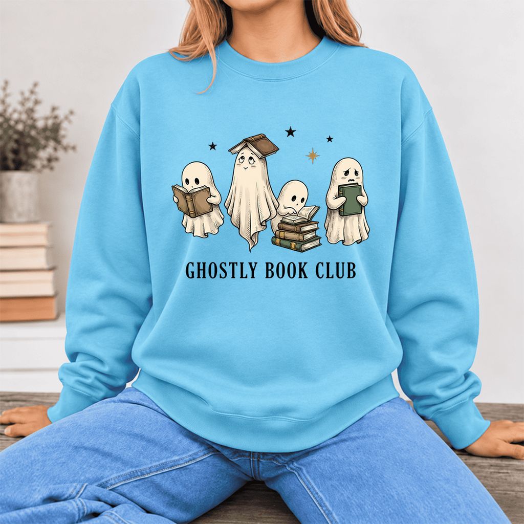 Ghostly Book Club Softstyle Sweatshirt | Spooky Book Lover Gift Sky