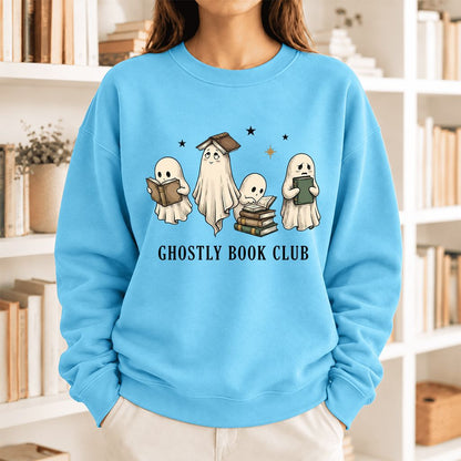 Ghostly Book Club Softstyle Sweatshirt | Spooky Book Lover Gift Sky