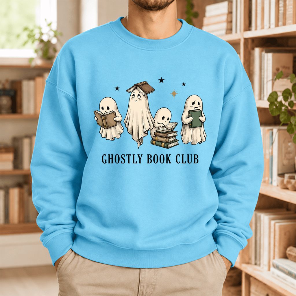 Ghostly Book Club Softstyle Sweatshirt | Spooky Book Lover Gift Sky